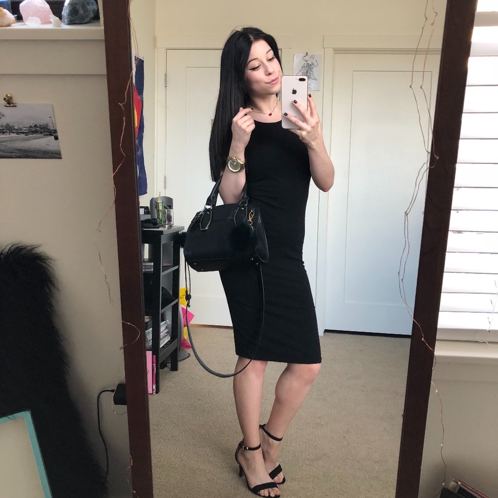 Black Cotton Midi Dress - Size Small